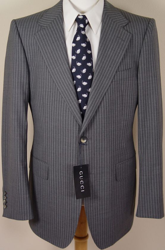 GUCCI SUIT $1,895 GRAY DUAL STRIPE 2 BUTTON NOTCHED LAPEL WOOL SUIT 