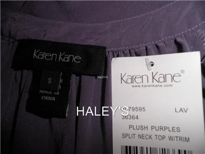 KAREN KANE PURPLE SILK TOP W/SILVER BEADED NECK SZ S,1X  