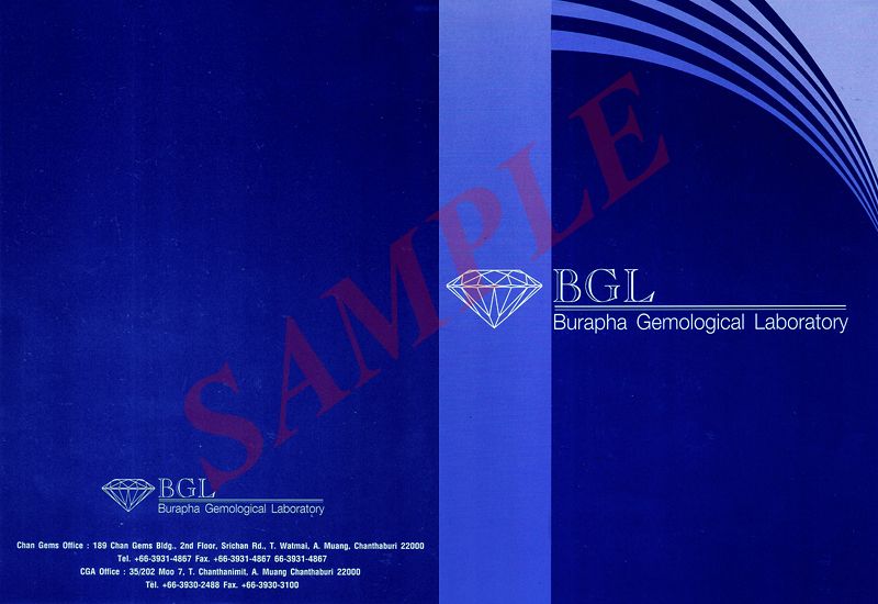 BGL  Burapha Gemological Laboratory Full Report Photo  