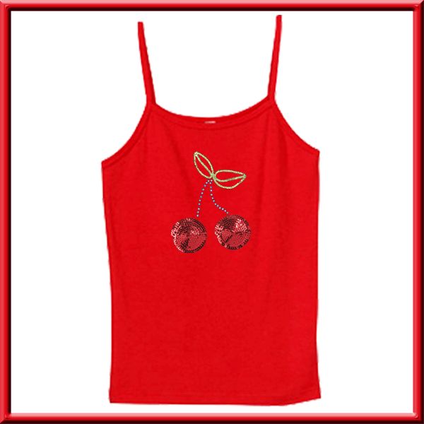 Sequin & Rhinestones Cherries SPAGHETTI STRAP TANK TOP  