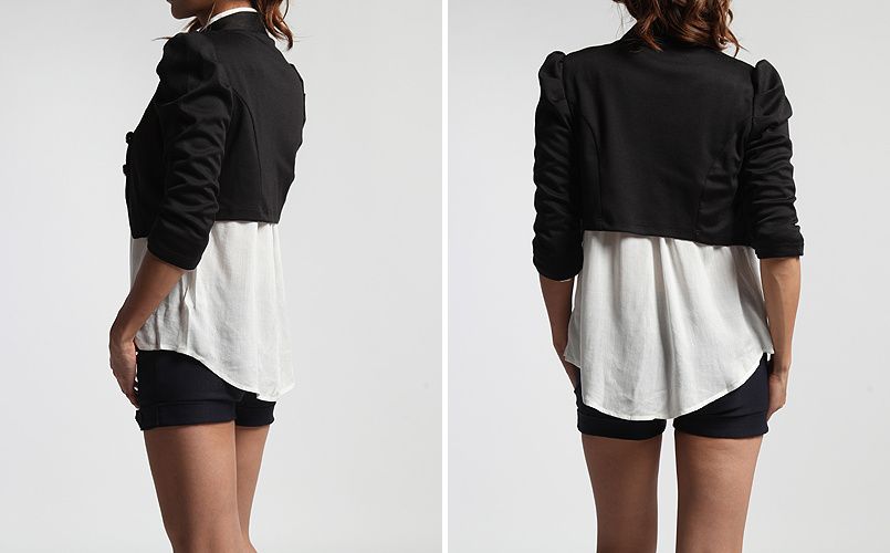 Stylish CROPPED Military Puff Long Sleeve JACKET Embellished Open 