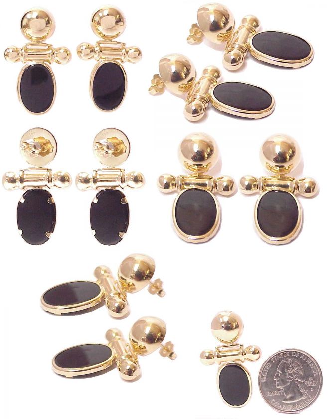 Rare Retro Deco 14K Gold & Black Star Sapphire Earrings  
