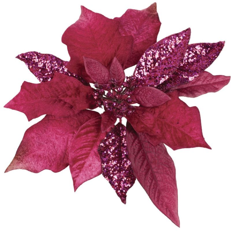 This set of 12 artificial clip on poinsettia flower ornaments make a 