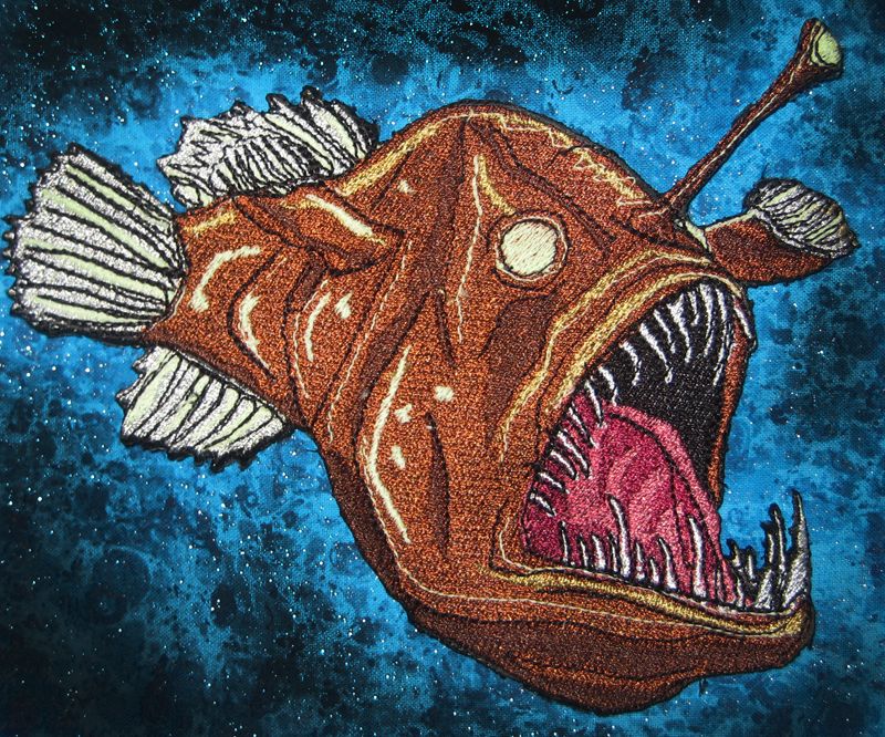 Glowing Deep Sea Angler Fish Anglerfish Black Sea Devil Iron on Patch 
