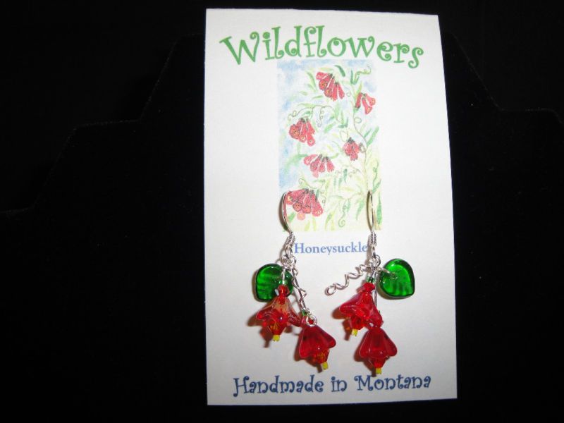 Handmade Honeysuckle Flower Glass Bead Dangle Earrings  