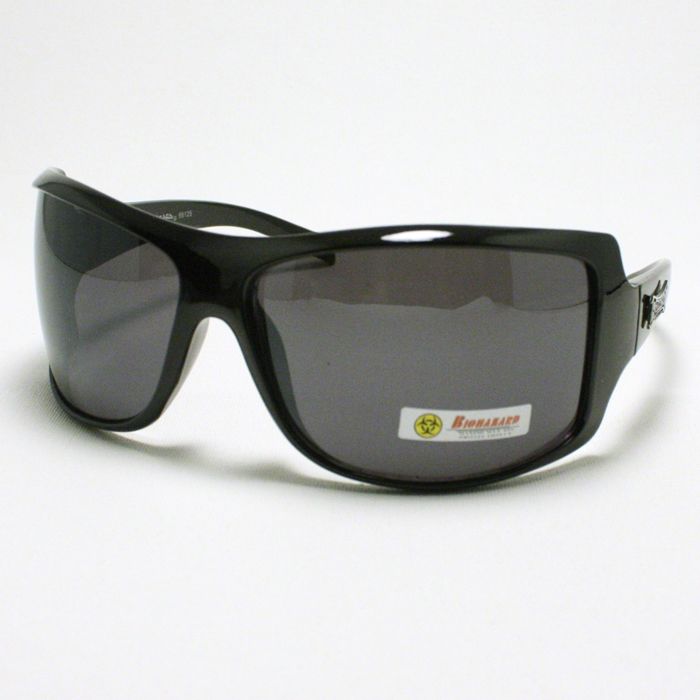 Mens BIOHAZARD Oversize WRAP AROUND Fashion Sunglasses BLACK  