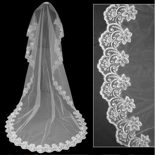 2M 3M 4M 5M Length 1T/2T Lace Edge Circle Cathedral Bridal Wedding 