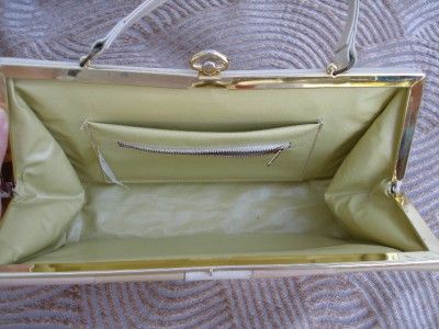 VINTAGE LEWIS*1960s LEATHER HANDBAG/PURSE*IVORY/BEIGE*  