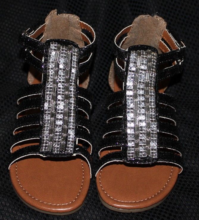   Girls Gladiator Sandals Shoes size 11 Black Zipper clothes size 4 5 6