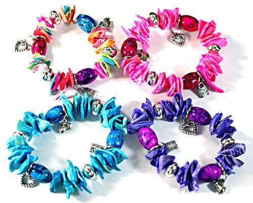 z832x Wholesale 4pcs Woman Vogue Colour Shell Elastic Dangle Bangle 