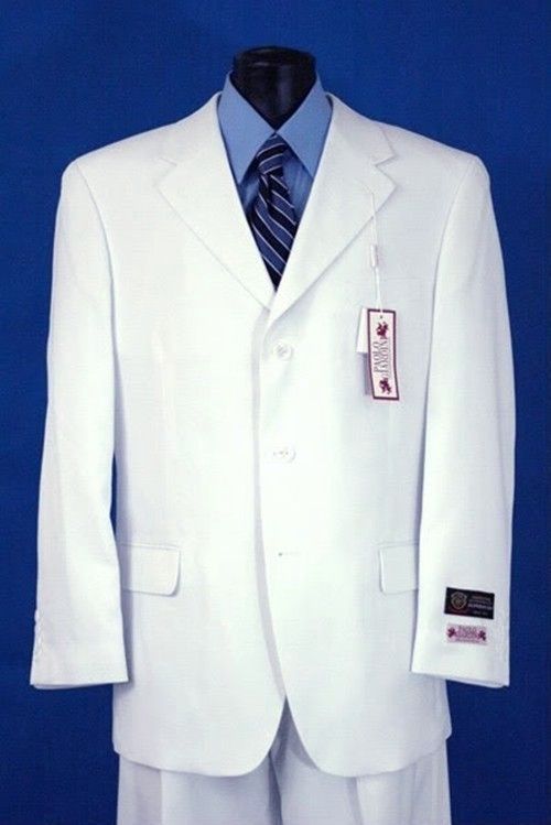 Mens Solid Dress Casual White 3 Button Lined suit  