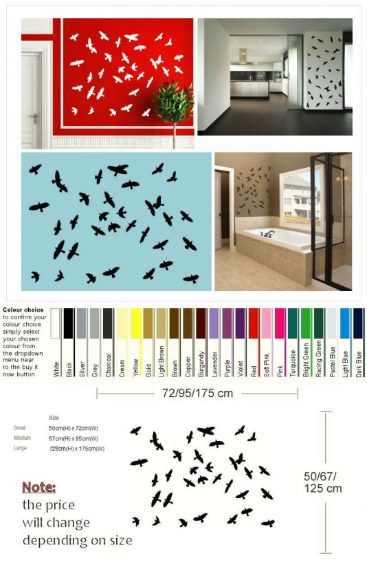 FLOCK OF BIRDS FLYING WALL ART DECAL STICKER VINYL large graphic 
