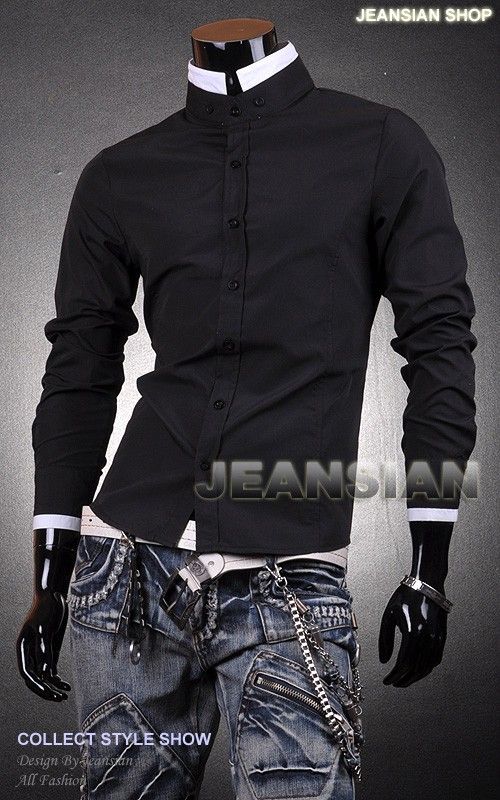3mu Mens Designer Slim Dress Casual Shirts Top Banded Collar Trend XS 