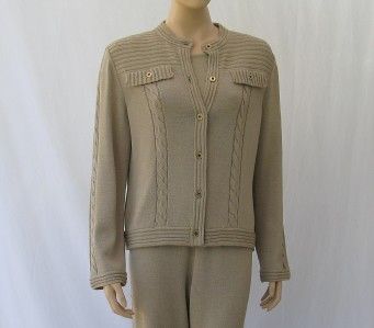 ST JOHN KNITS TAUPE SANTANA KNIT PANT SUIT SIZE M 3 PIECES  