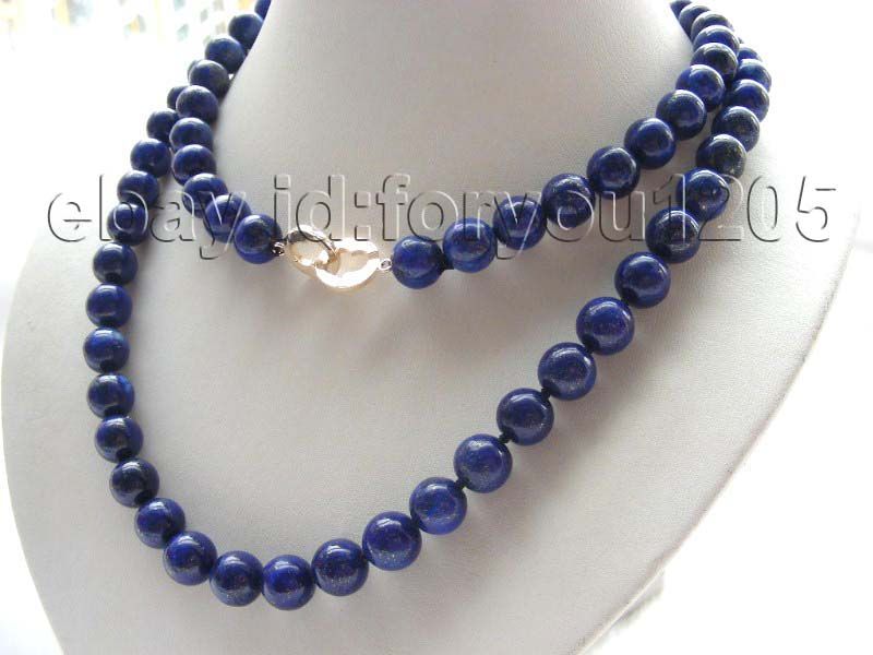 36 Genuine Natural 10mm Blue Lapis Lazuli Necklace 14k  