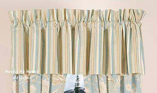 NATURAL SHELLS TROPICAL BEACH AQUA GREEN STRIPE VALANCE  