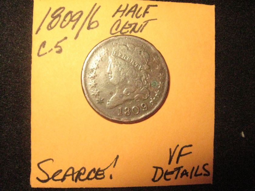 1809/6 VERY SCARCEVF DETAILS OVERDATE CLASSIC HEAD HALF CENT  