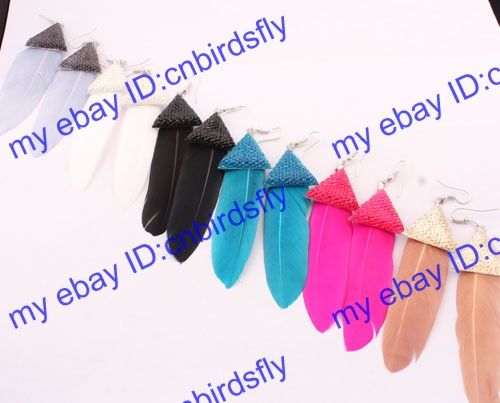 wholesale lots Handmade Peacock Dangle Long feather earrings Free 