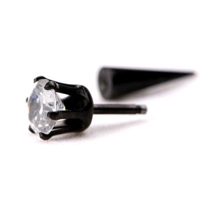 1x Men Earring Ear Stud Stainless Steel White Onyx 6mm  