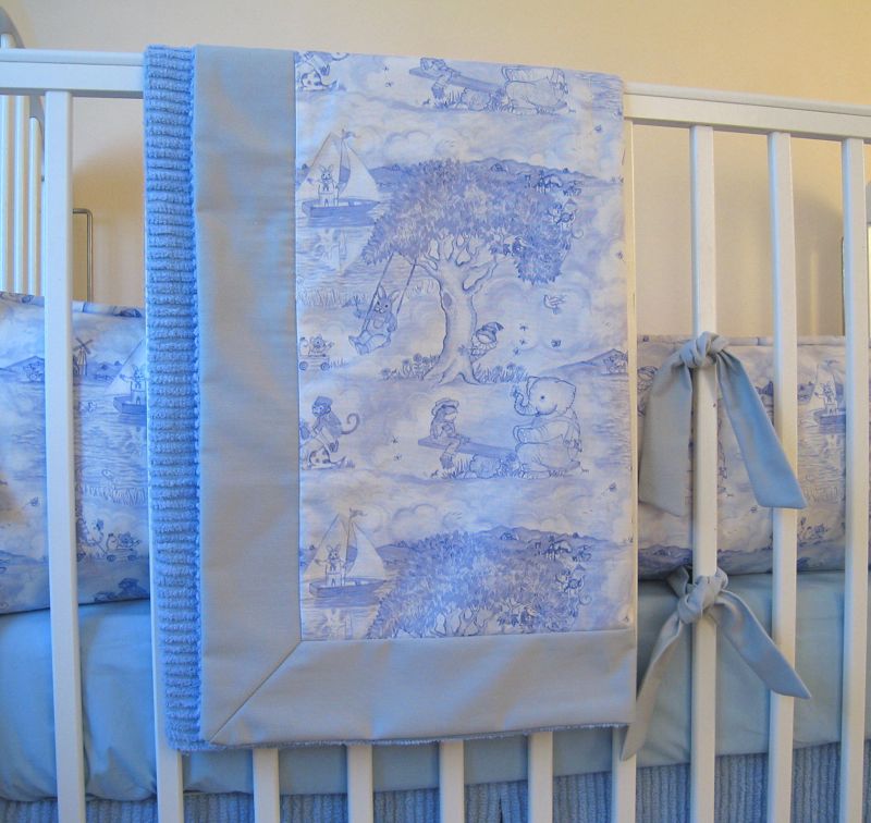 BLUE KELLY RIGHTSELL ANIMAL TOILE BABY CRIB BEDDING SET  