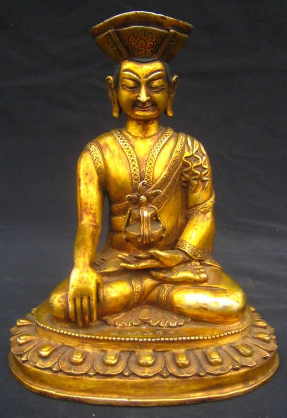 Old Tibetan 24k Gilt Bronze Gampopa BUDDHa Statue  