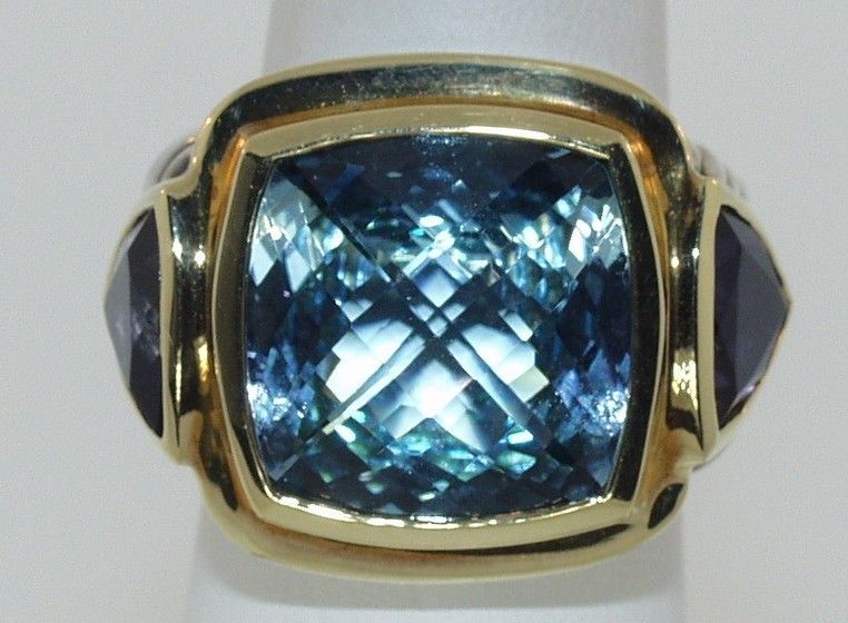   YURMAN STERLING SILVER & 18 KT. GOLD IOLITE & BLUE TOPAZ RING  