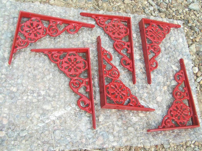 Cast Iron Wall Shelf Brackets Corbel VICTORIAN Braces RED  