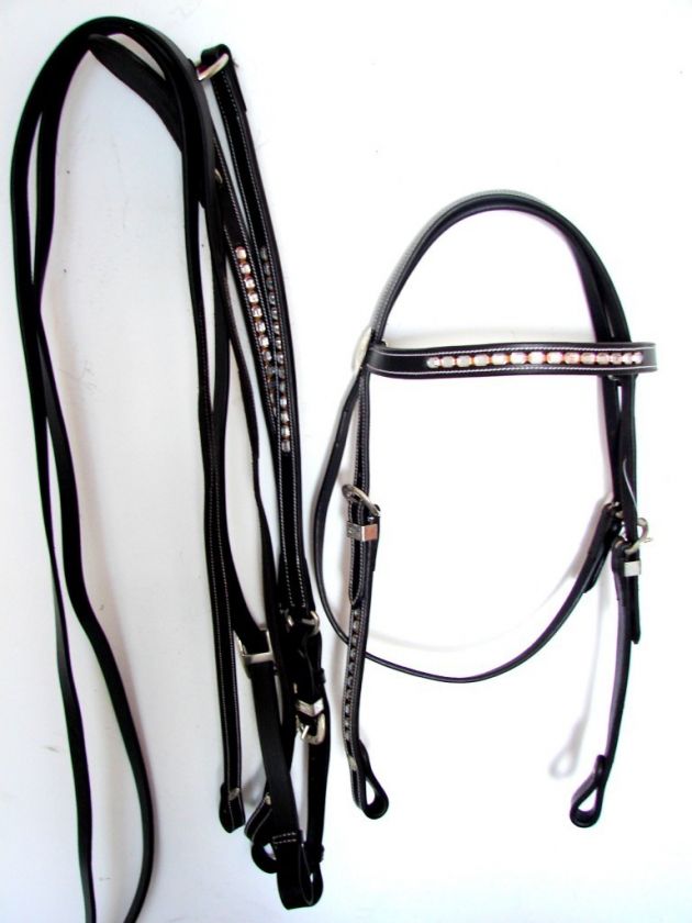 BLACK CRYSTALS WESTERN HEADSTALL BREASTPLATE REINS SHOW  