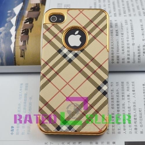 Luxury Plaid Designer Chrome Hard Back Case Cover For Apple iPhone 4 