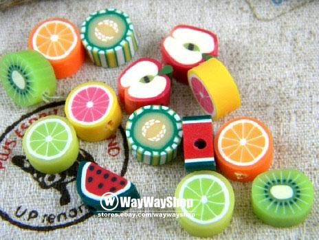 100 X mixed fimo Polymer Clay Fruit Spacer Beads 10mm G  