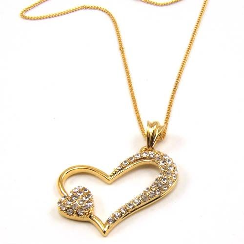 LOVE 2 HEART CZ GEMSTONE 18K GOLD GP PENDANT NECKLACE SOLID FILL GEP 