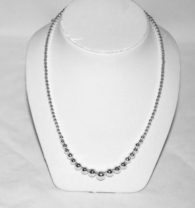 New Sterling Silver Graduated Bead Necklace Italy 18  