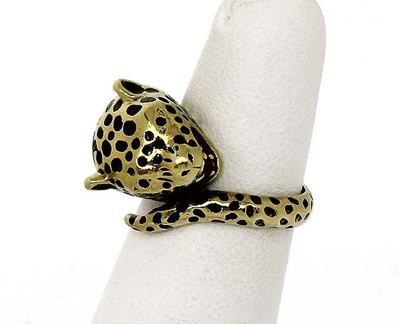 BEAUTIFUL 14K GOLD & ENAMEL 3D LADIES PANTHER BAND RING  