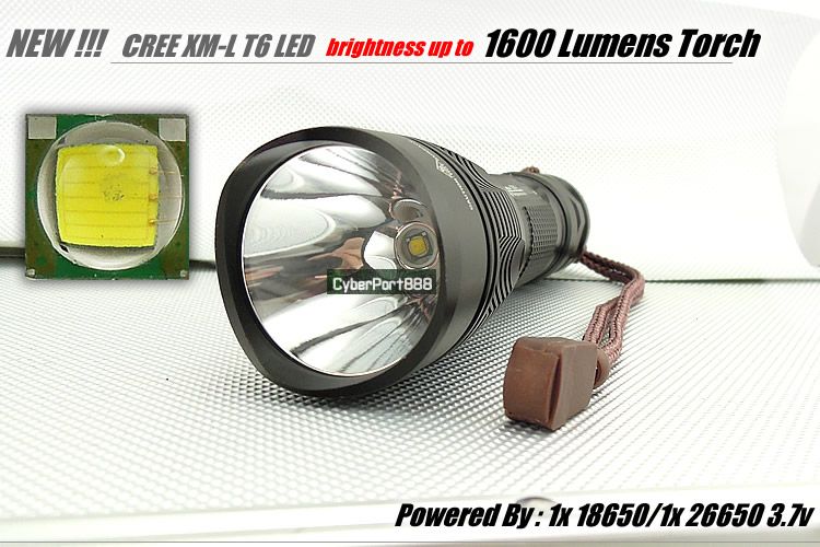 1600 Lumens 26650 18650 CREE XM L XML T6 LED Flashlight Torch KEYGOS 