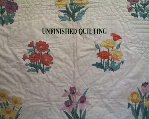 1940s APPLIQUE QUILTED FLOWER BOUQUETS QUILT  