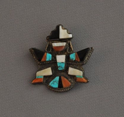 OLD VINTAGE ZUNI SILVER INLAY KNIFEWING PIN  