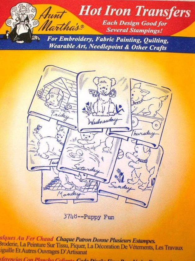 New Aunt Marthas Puppy Fun Pattern Transfer Embroidery  
