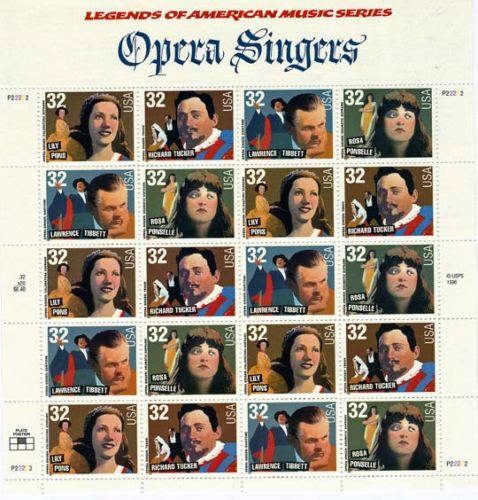 Opera Singers 20 x 32 Cent U.S. Postage Stamps 1997  