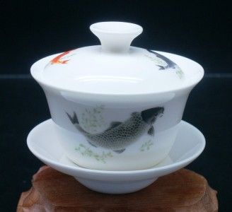 Fine White Porcelain Gai Wan Fancy Carp 150ml  