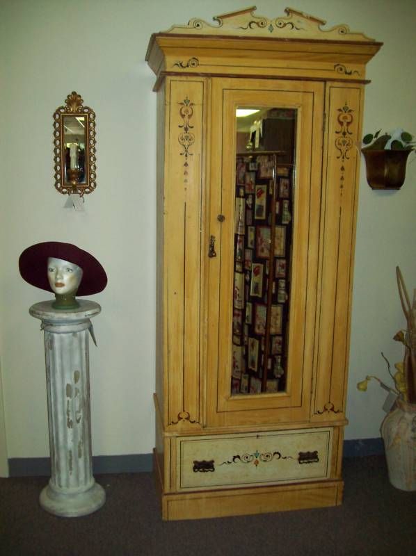 Rare Early 1800s Finger Grained Wardrobe w/ Mirror  