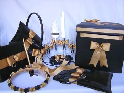 GOLD BLACK WEDDING ACCESSORIES FLOWER BASKET CARD BOX  