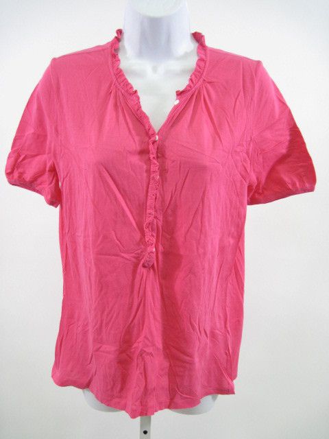 CREW Pink Ruffle Trim Short Sleeve Shirt Top Size S  