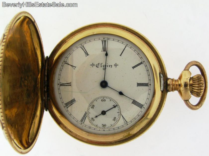 Elgin Hunting Case Multi Gold Applied Pocket Watch  