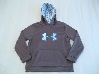 NEW Under Armour Boys Cold Gear Gray Logo Hoodie Sweatshirt L  