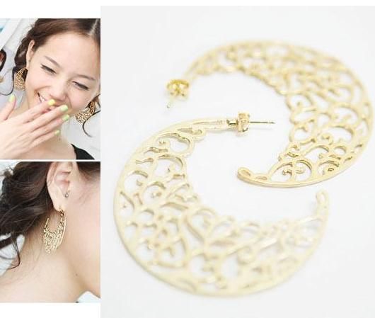 Womens Golden cut out alloy moon earring earrings LM342  