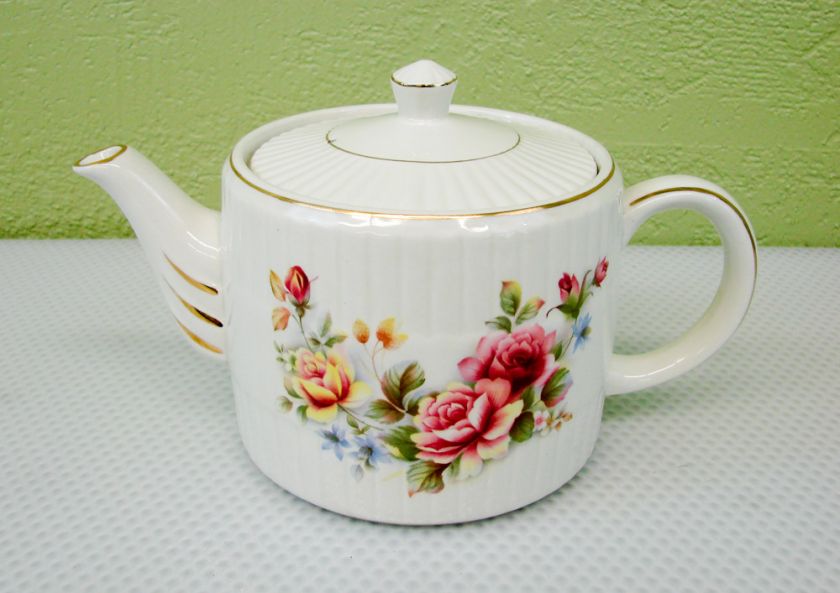 Ellgreave Genuine Ironstone Tea Pot England Gold Trim  