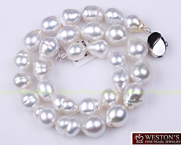 11 15MM GENUINE BAROQUE SOUTH SEA PEARL NECKLACE SILVER  