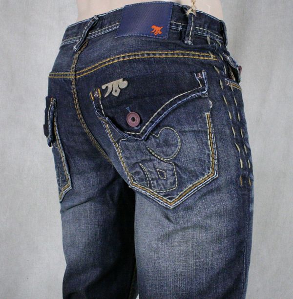 MEK Denim Jeans Mens KHORA Relaxed Dark Blue Straight saddle stitch 