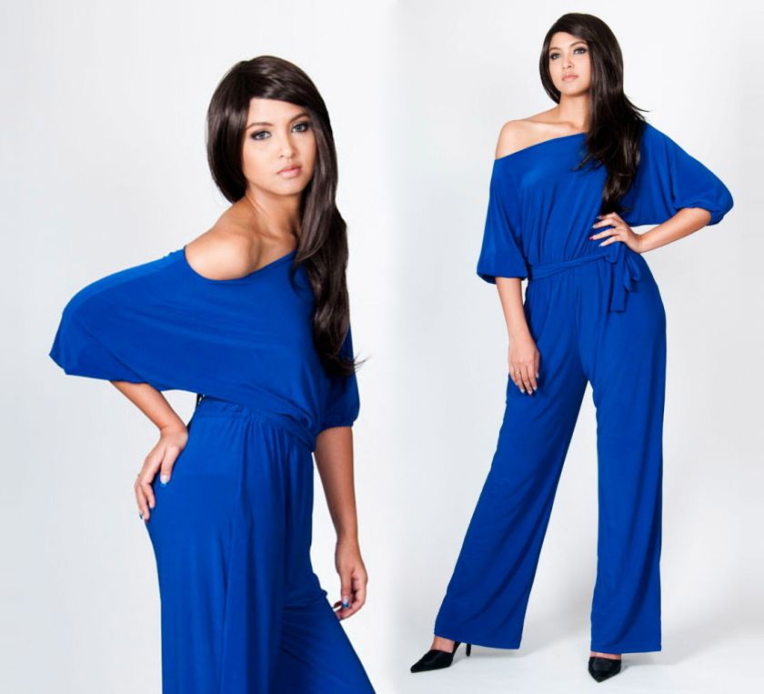   Cobalt Blue One Shoulder Cocktail Playsuit Jumpsuit Party Pants S M L