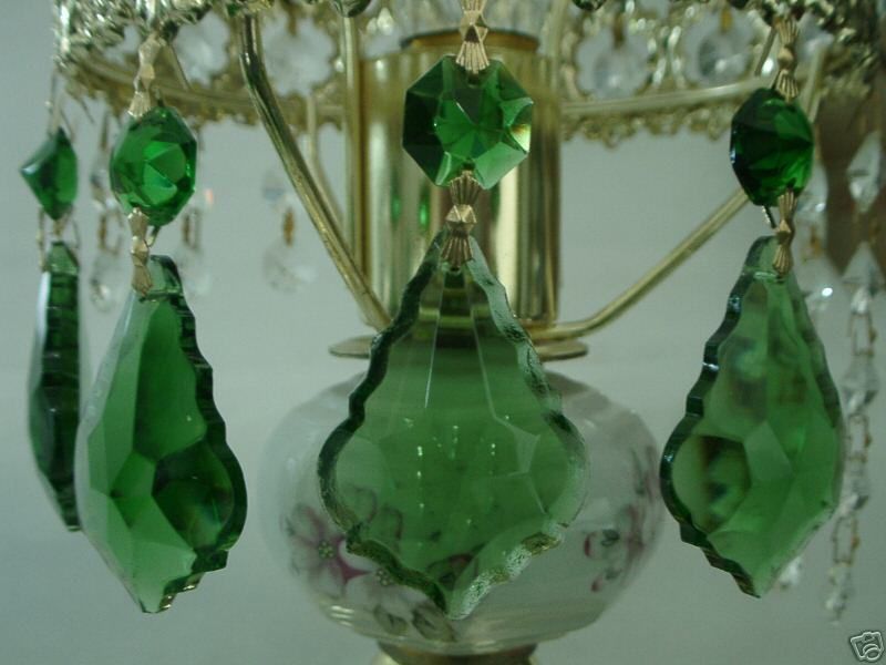 GREEN CRYSTAL FRENCH CUT LAMP CHANDELIER PRISM 14PCS  